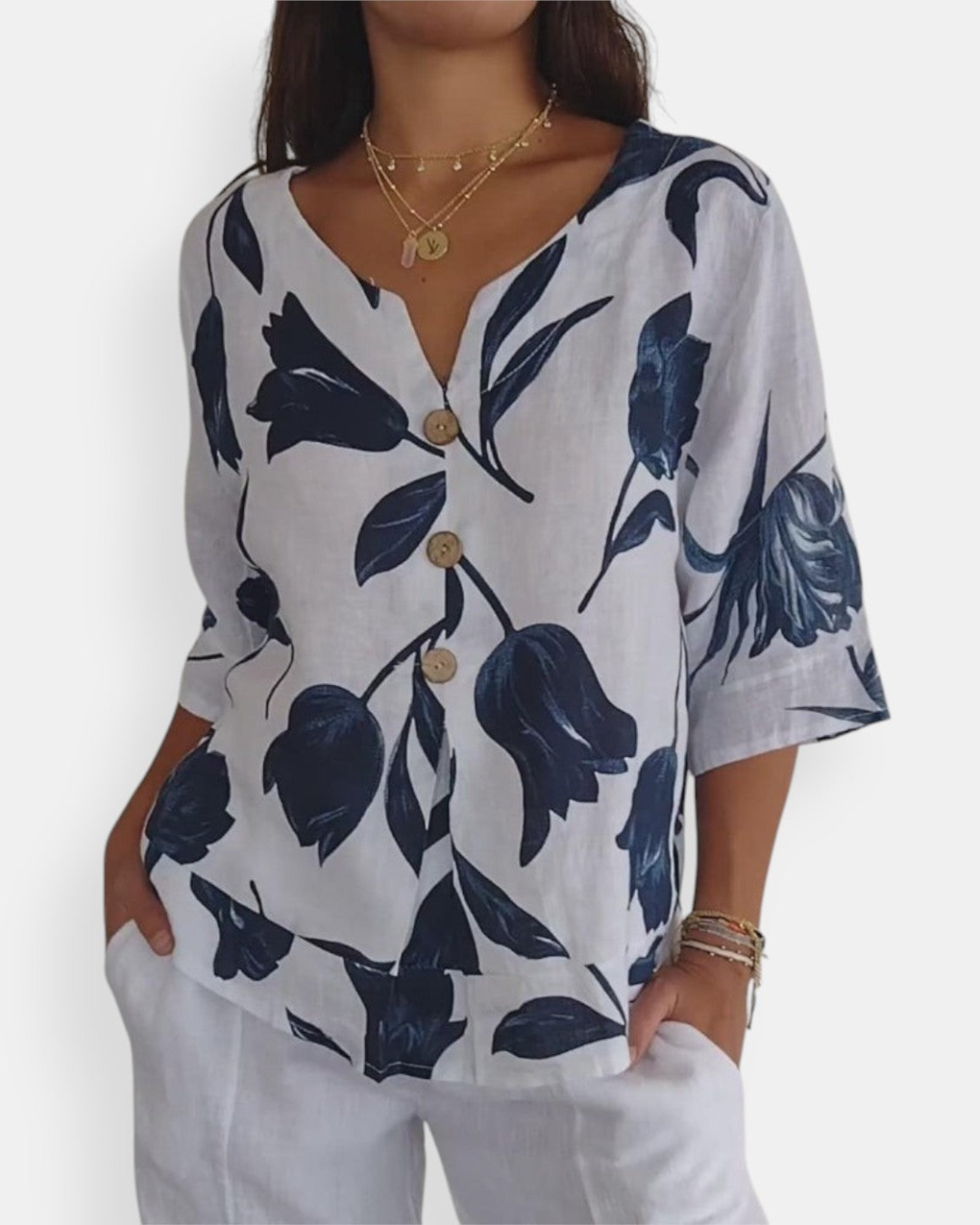 Elaine - Floral Button Blouse