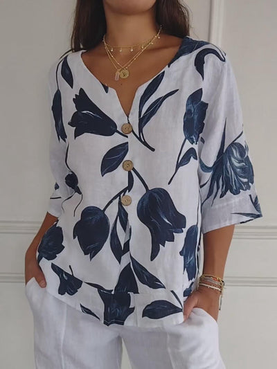Elaine - Floral Button Blouse
