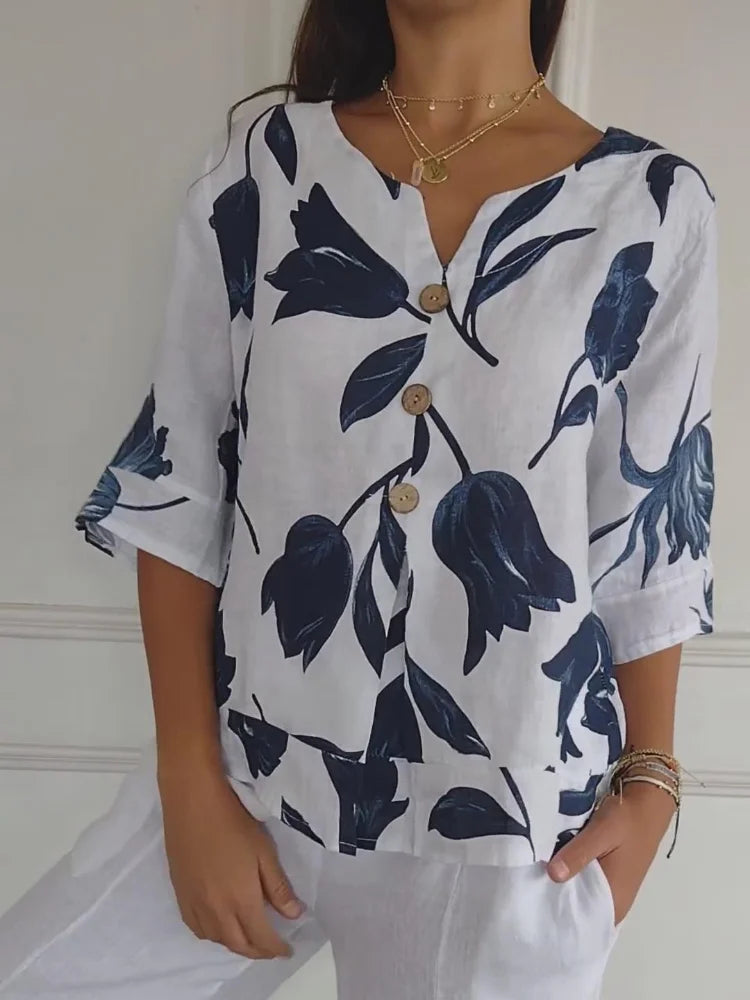 Elaine - Floral Button Blouse
